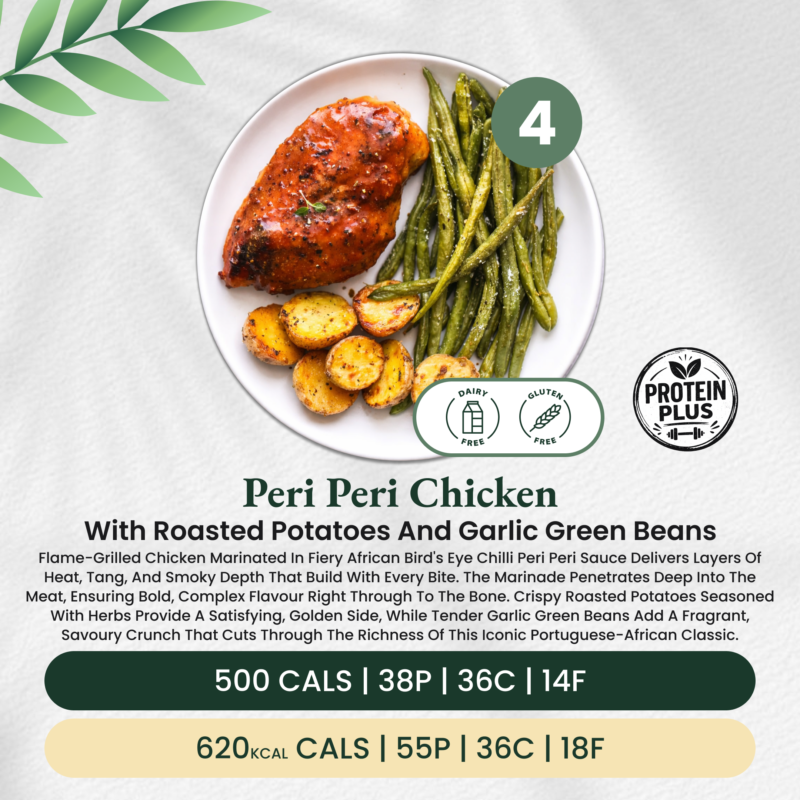Peri Peri Chicken with Roasted Potatoes and Garlic Green Beans