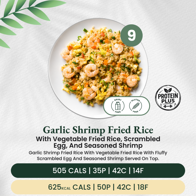 Garlic Shrimp Fried Rice with Vegetable Fried Rice, Scrambled Egg and Seasoned Shrimp
