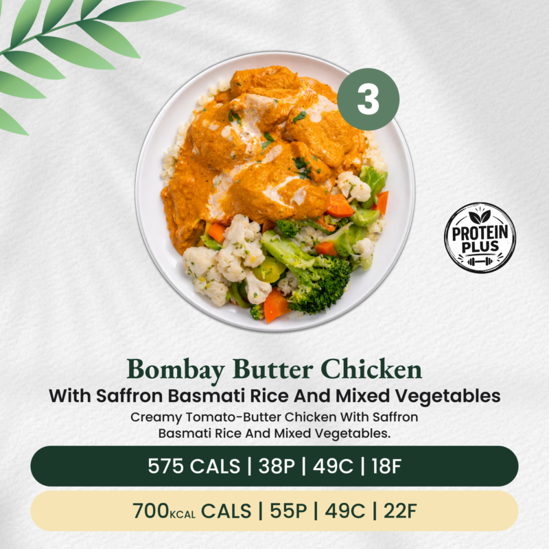 Bombay Butter Chicken with Saffron Basmati Rice and Mixed Vegetables